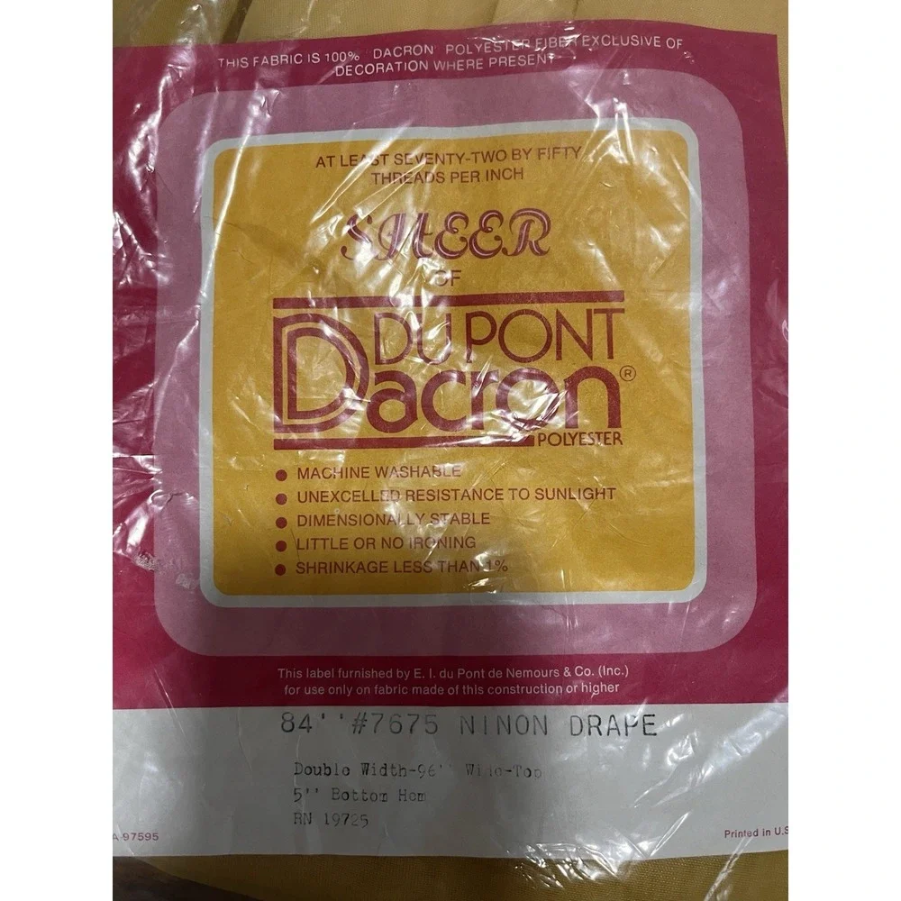 Pair of ‎ NOS Gold Vintage DuPont Dacron Sheer Curtain Panels 84